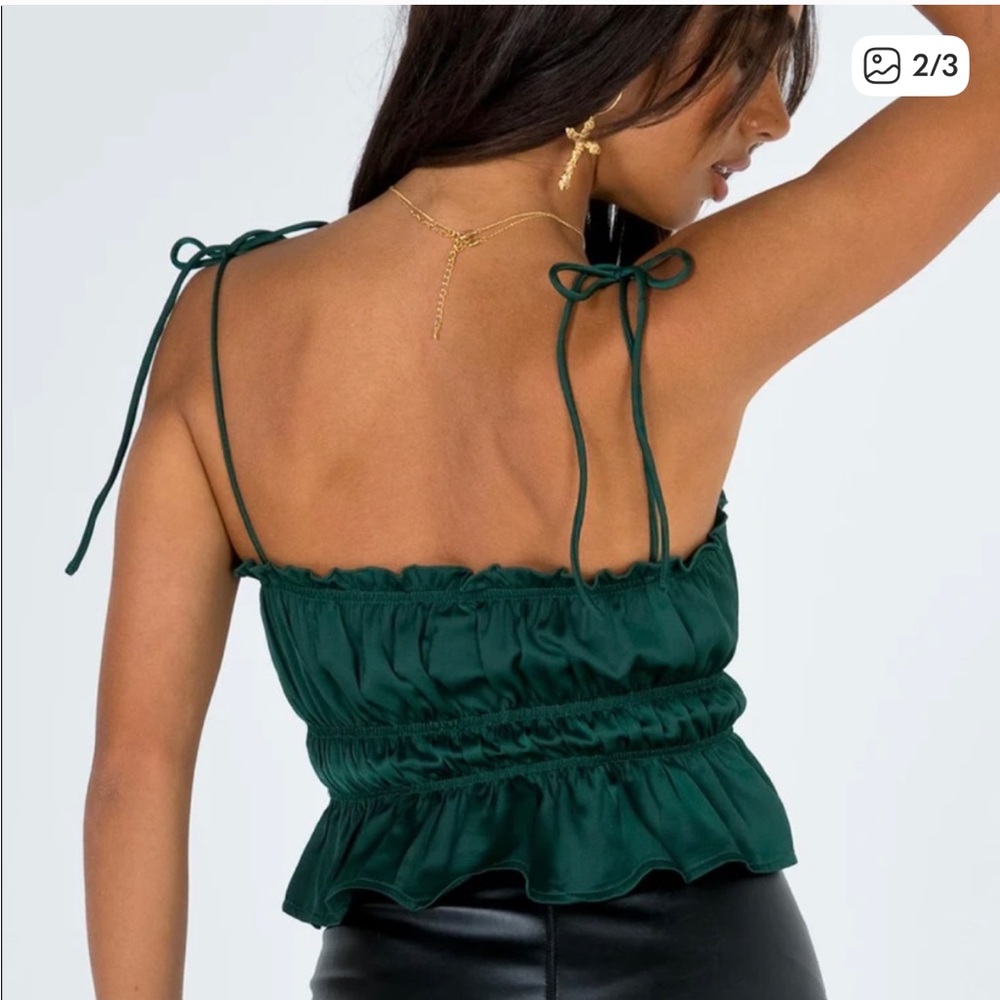 Princess Polly Green Ruffle Crop Top - Picture 2 of 6